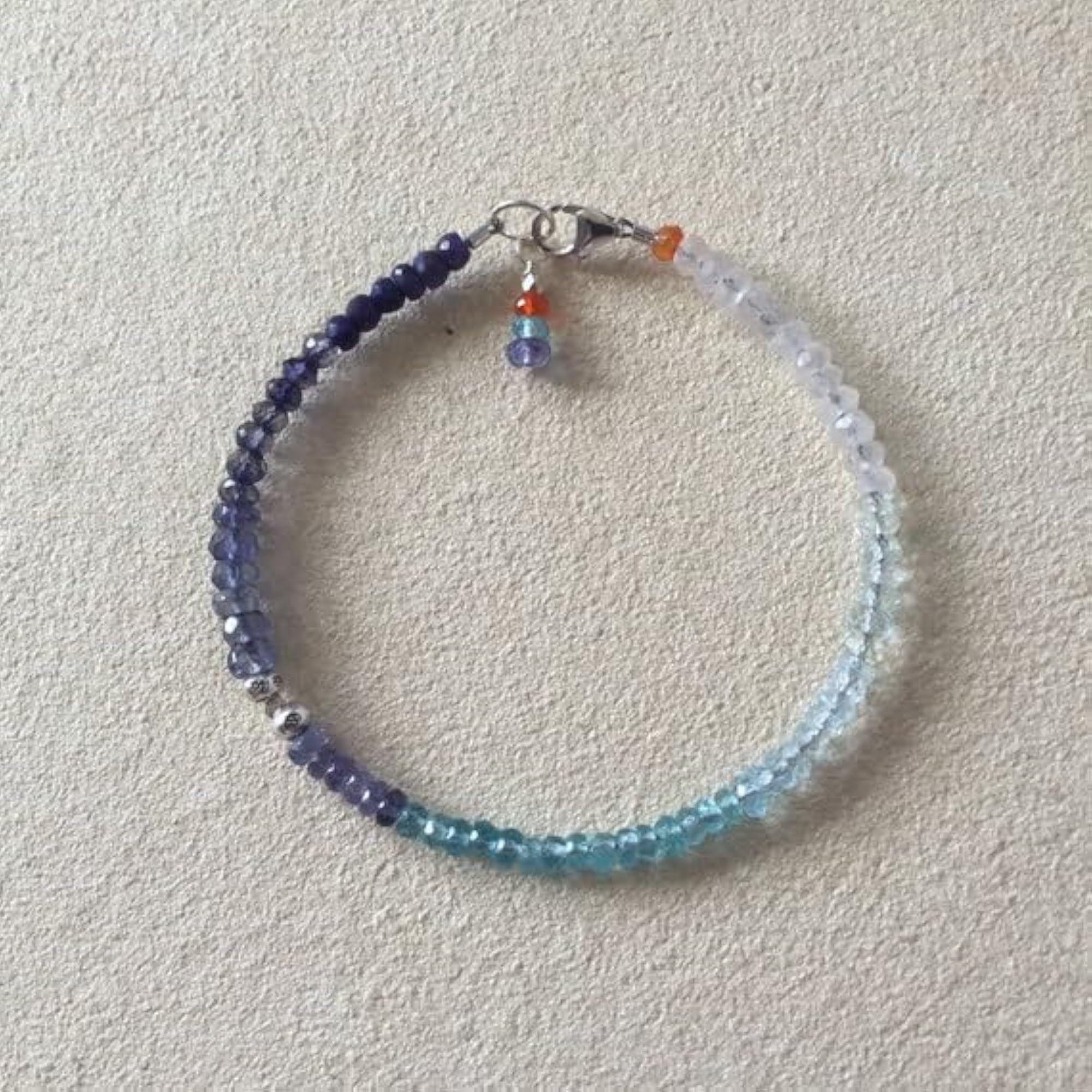 Unisex Moonstone & Blue Gemstone Bead Bracelet, 7 Inch